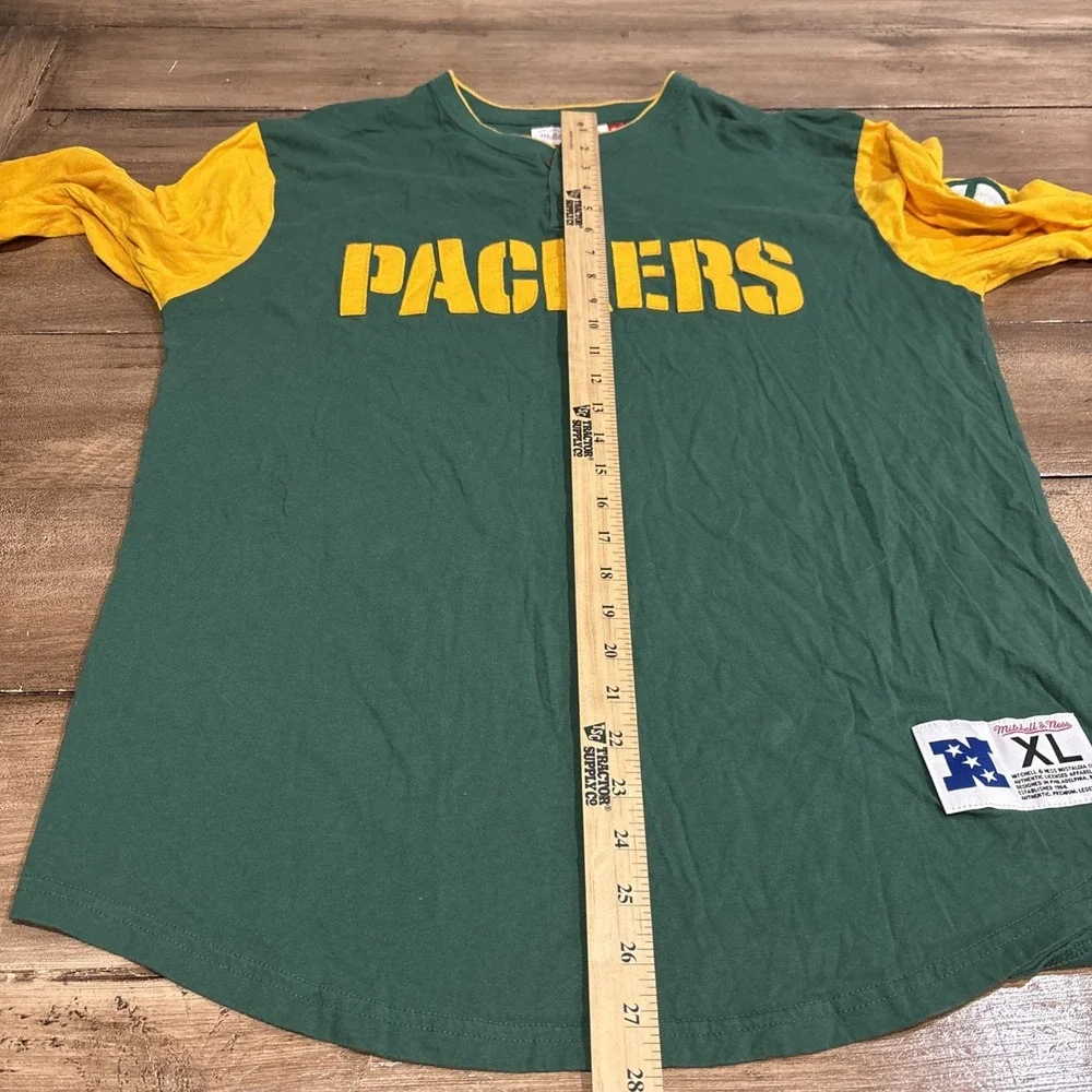 Green Bay Packers Shirt Men XL Grey Mitchell Ness Pullover 3/4‎ Sleeve